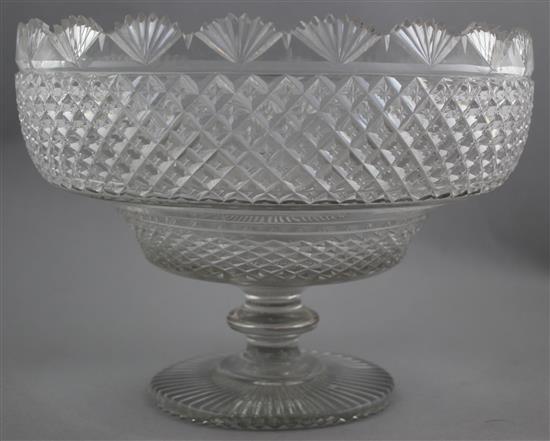 A Regency diaper and fan cut border glass pedestal comport, c.1820, 25.5cm